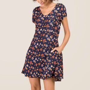 Band of Gypsies Blakely Button Front Navy Blue Floral Tailored Mini Dress sz S